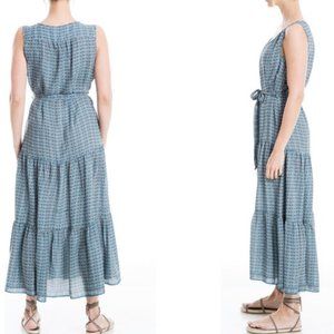 Max Studio Blue Tiered Geo Printed Belted Maxi Dress (RRP $138)